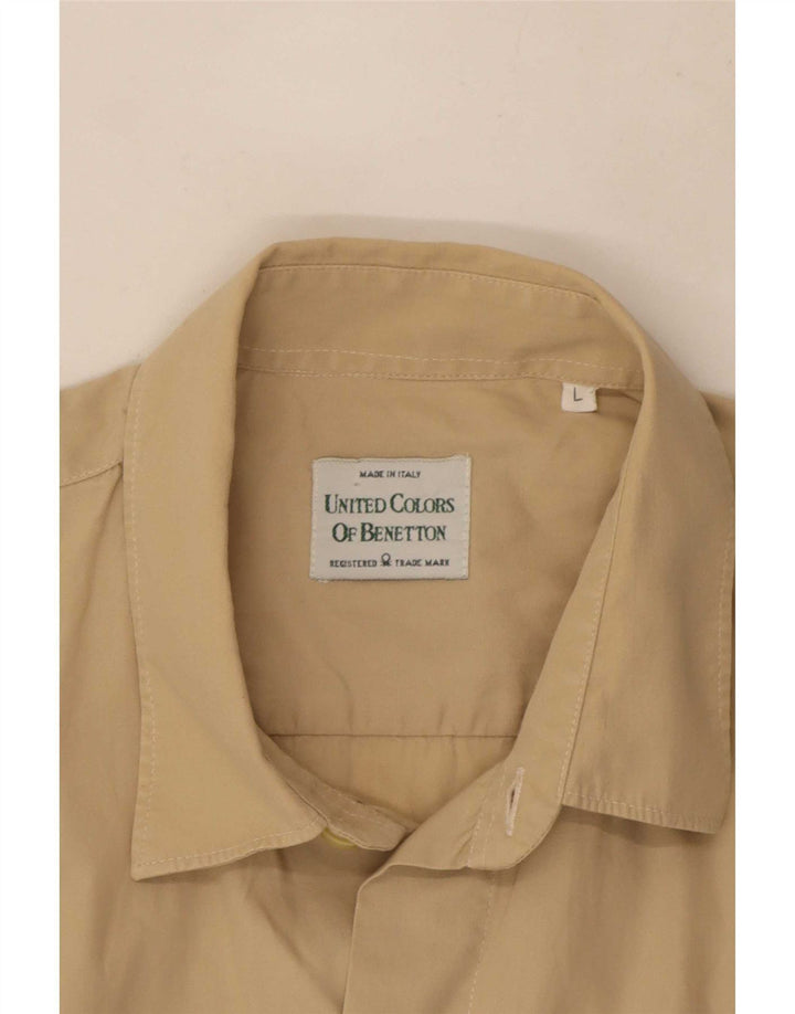 Cămașă Benetton cu mânecă scurtă pentru bărbați, mare, bej