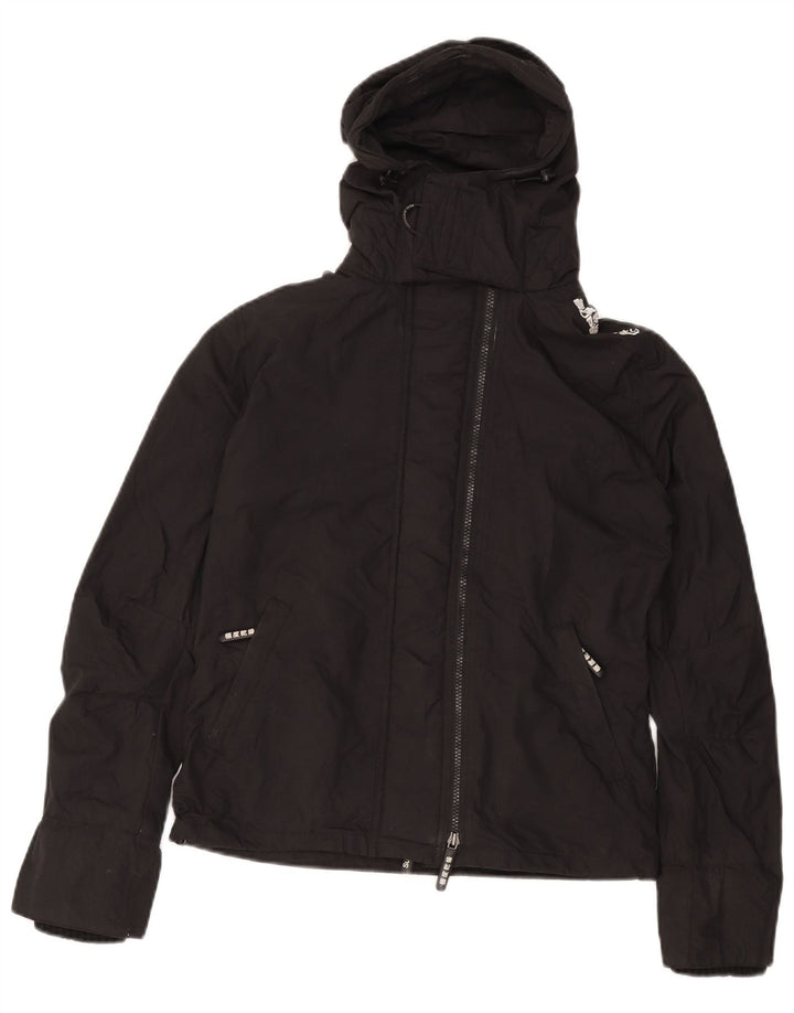 SUPERDRY Jachetă de ploaie cu glugă grafică pentru femei UK 14 Medium Black Nylon