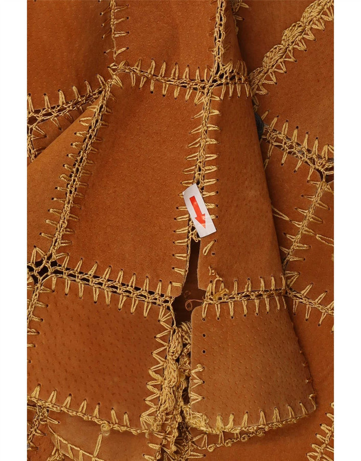 Vestă vintage pentru femei din piele intoarsa XL maro mozaic