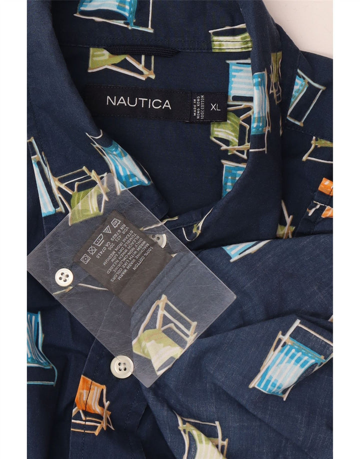 NAUTICA Mens Abstract Pattern Short Sleeve Shirt XL Navy Blue Vintage Nautica and Second-Hand Nautica from Messina Hembry 