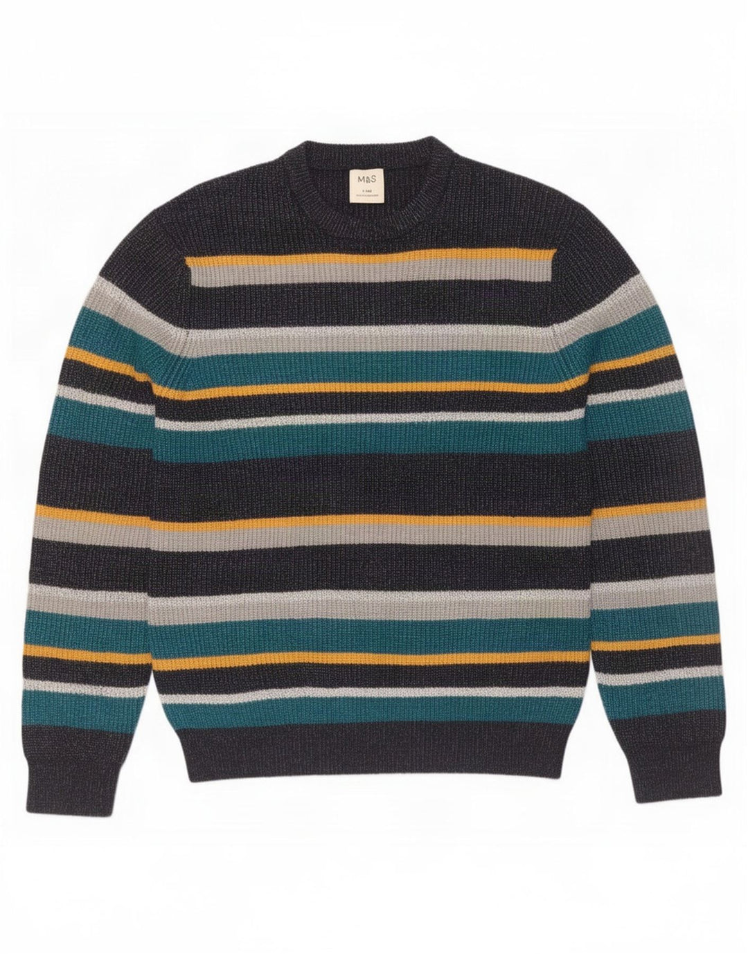Pulover pentru bărbați Marks & Spencer, cu gât crew, cu dungi mari, multicolore