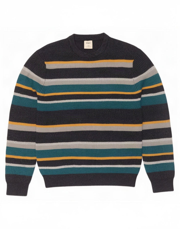 Pulover pentru bărbați Marks & Spencer, cu gât crew, cu dungi mari, multicolore