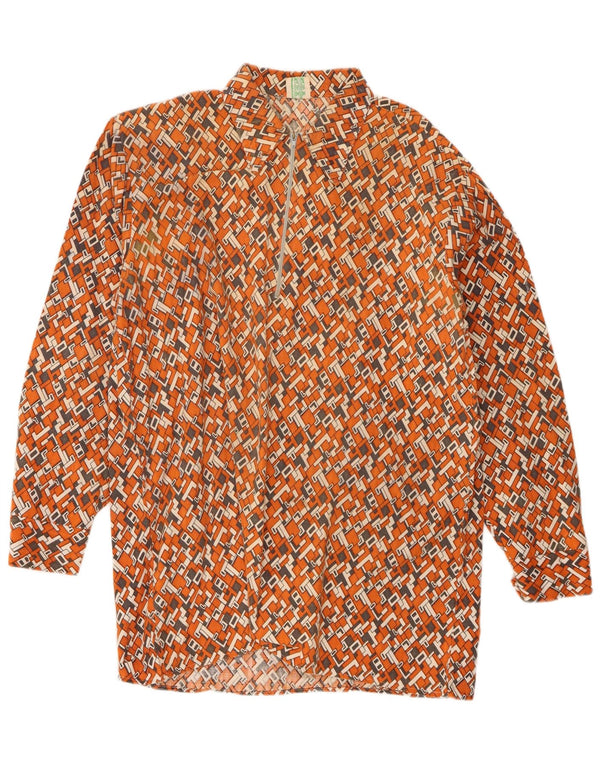 Planet Mens Abstract Pattern Pullover Shirt Size 41 Large Orange