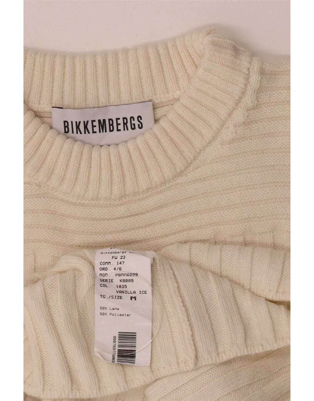 Pulover pentru femei Bikkembergs cu gâtul turnat UK 12 Medium Off White