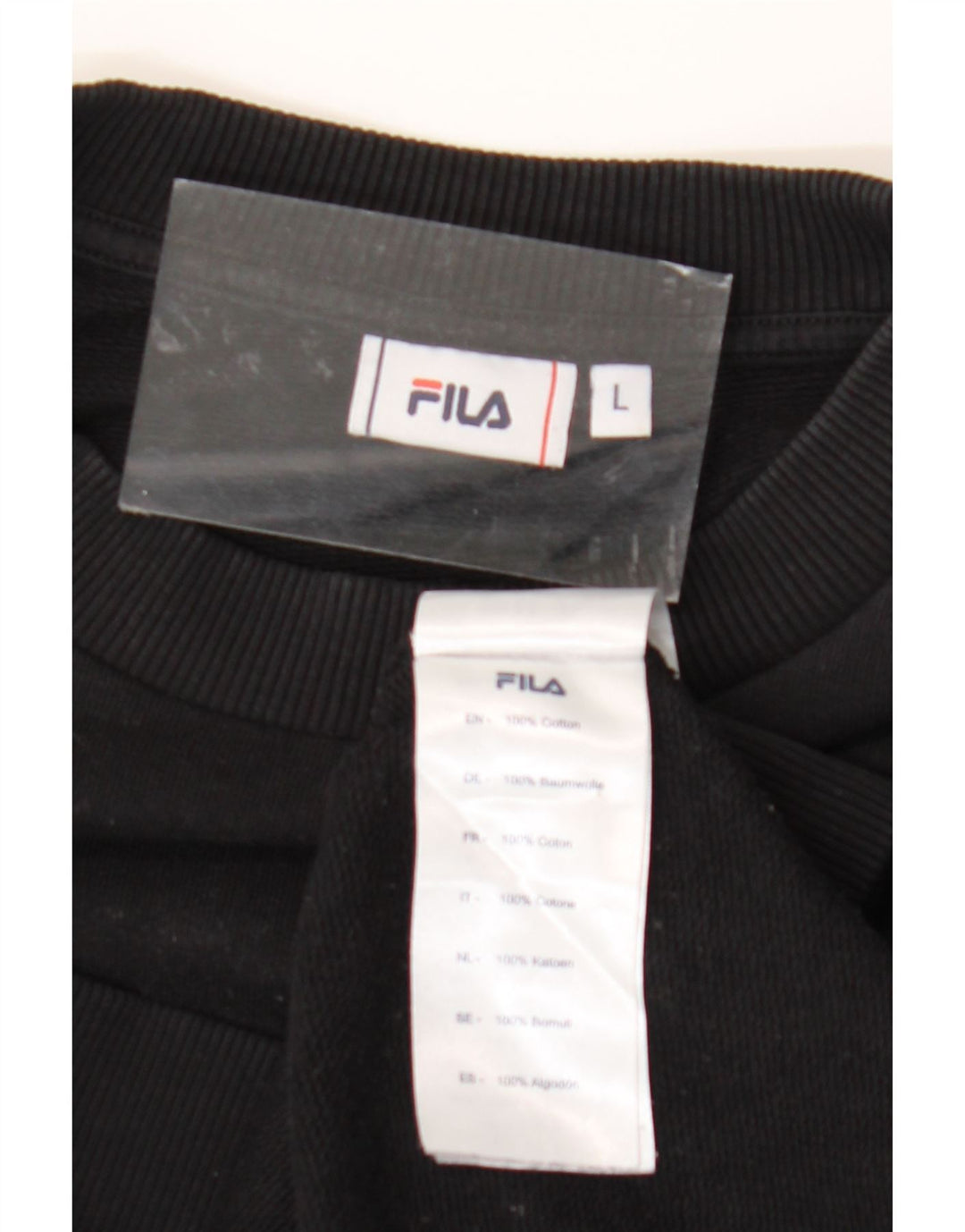Pulover cu grafic pentru femei FILA, UK 16, mare, negru, bumbac
