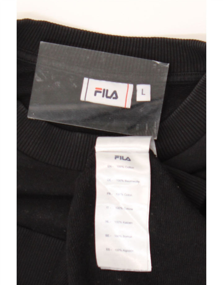 Pulover cu grafic pentru femei FILA, UK 16, mare, negru, bumbac