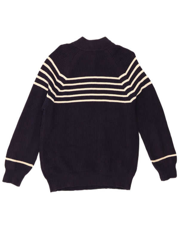 Boden Mens Zip Neck Jumper Sweater Medium Navy Blue Striped Cotton