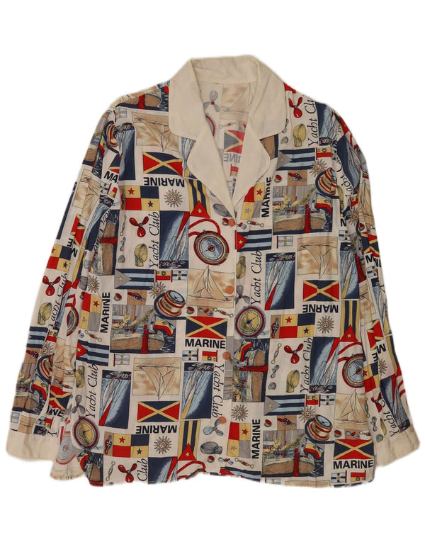 Bluză de damă vintage cămașă cu grafică abstractă UK 16 mare, multicoloră