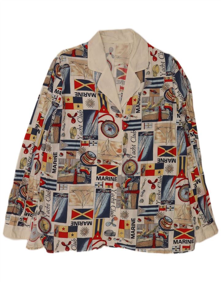 Bluză de damă vintage cămașă cu grafică abstractă UK 16 mare, multicoloră