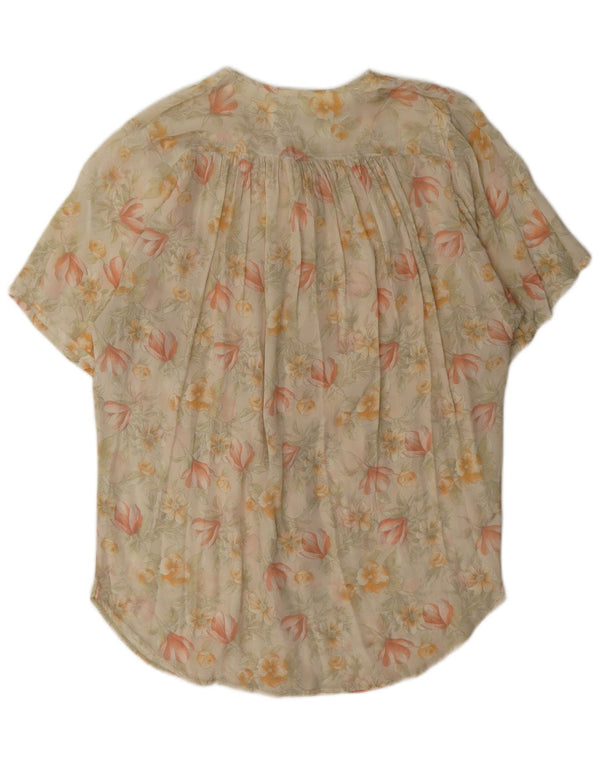 Bluză cămașă vintage pentru femei cu mânecă scurtă IT 42 Medium Bej Floral