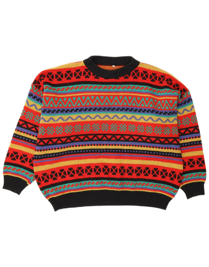 Pulover Vintage pentru bărbați cu gât roșu, mijlociu, multicolor, Fair Isle