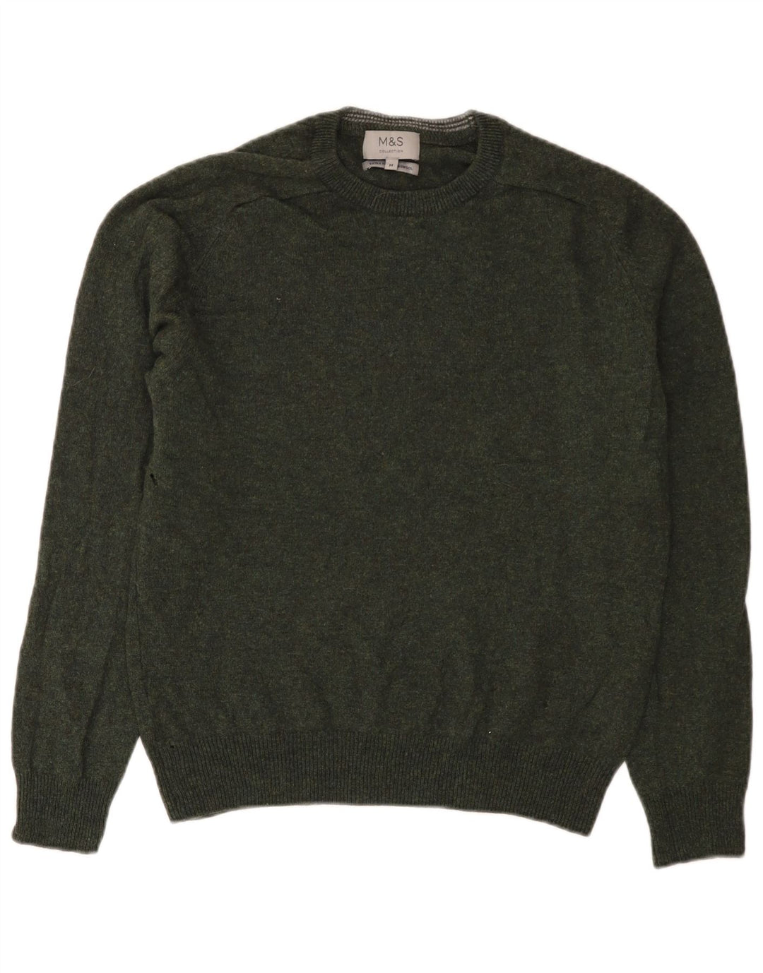 Pulover pentru bărbați Marks & Spencer, cu gât crew, lână verde medie