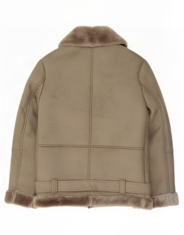 Topshop Jachetă Sherpa Biker oversized pentru femei UK 6 XS Poliester gri
