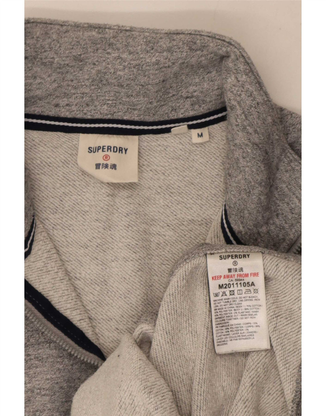 Pulover Superdry pentru bărbați, cu fermoar și gât, bumbac cu pete, gri mediu