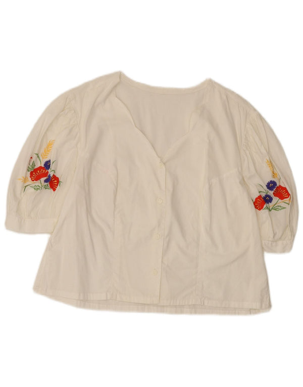 Bluză cămașă cu mânecă scurtă pentru femei vintage UK 14, mare, albă, florală