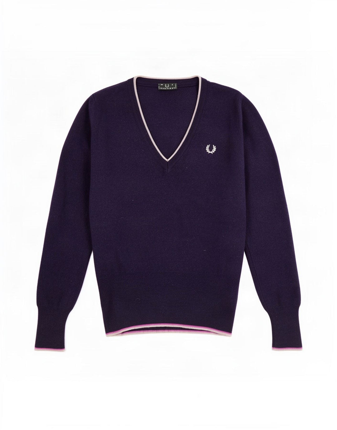Pulover pentru femei Fred Perry cu decolteu în V UK 8 Mic Lână bleumarin