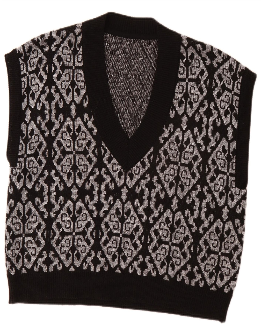 Vestă vintage pentru femei, maiou cu veste EU 46 XL, poliester Fair Isle negru