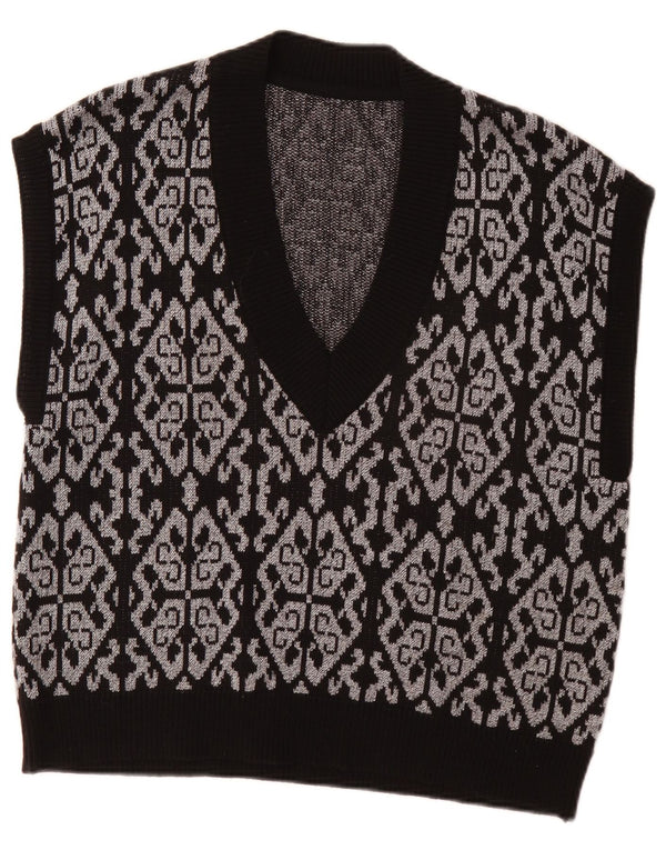 Vestă vintage pentru femei, maiou cu veste EU 46 XL, poliester Fair Isle negru