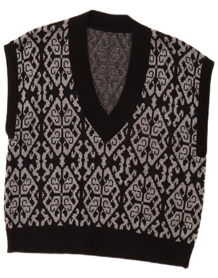 Vestă vintage pentru femei, maiou cu veste EU 46 XL, poliester Fair Isle negru