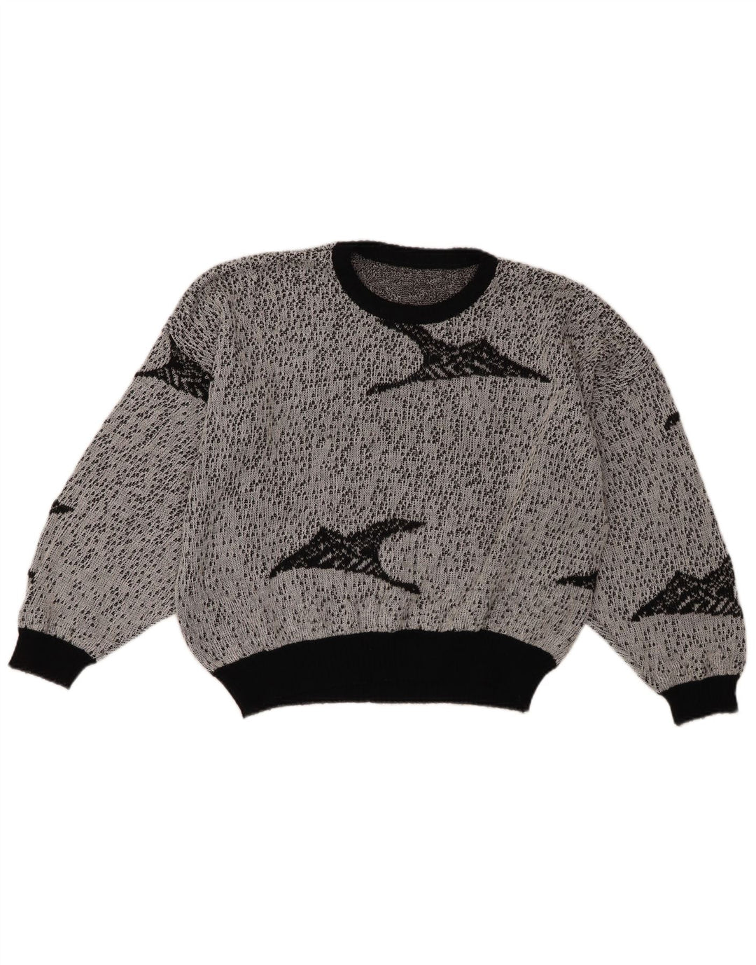 Pulover vintage pentru femei, cu model abstract, cu decolteu rotund, UK 18 XL, gri