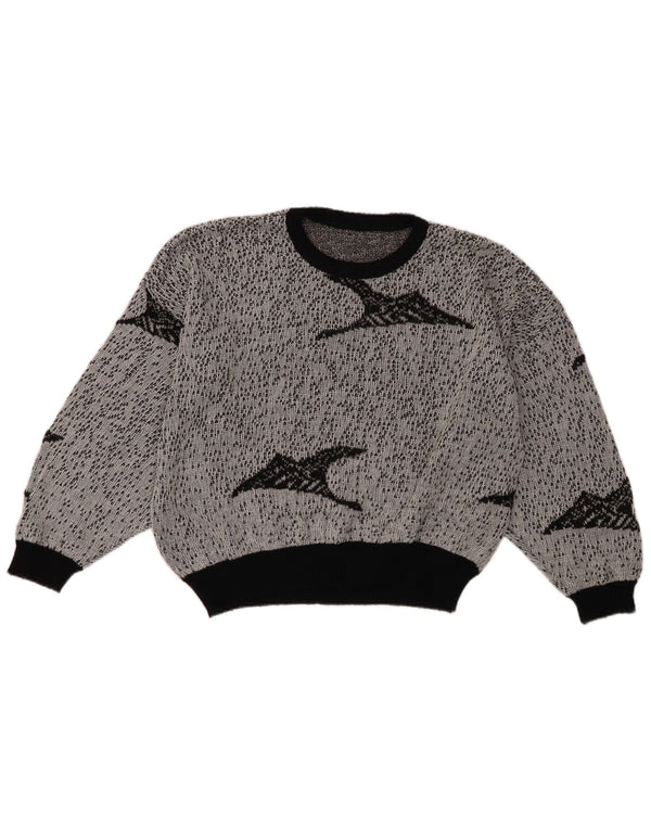 Pulover vintage pentru femei, cu model abstract, cu decolteu rotund, UK 18 XL, gri