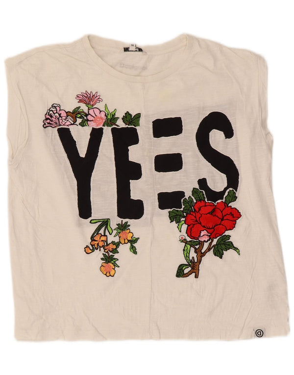 Desigual Womens Oversized Graphic Vest Top UK 6 XS Bumbac alb