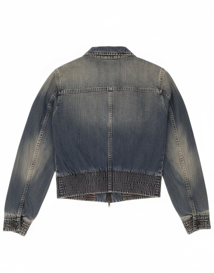 Jachetă de denim crop Sisley pentru femei UK 10 Small Blue Bumbac