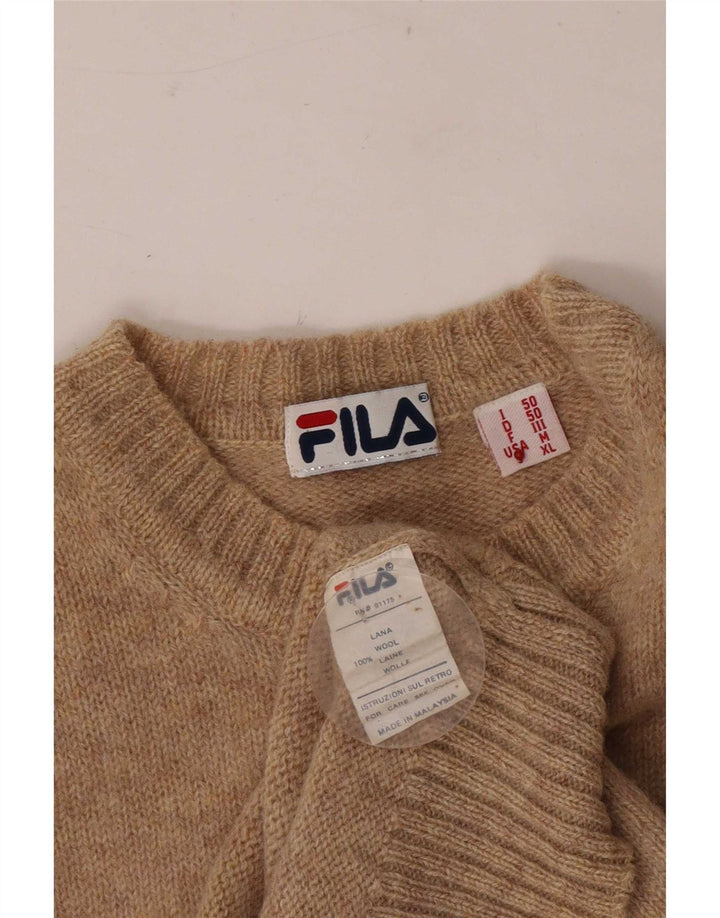 Pulover Fila pentru bărbați cu gât rotund IT 50, lână maro medie cu pete