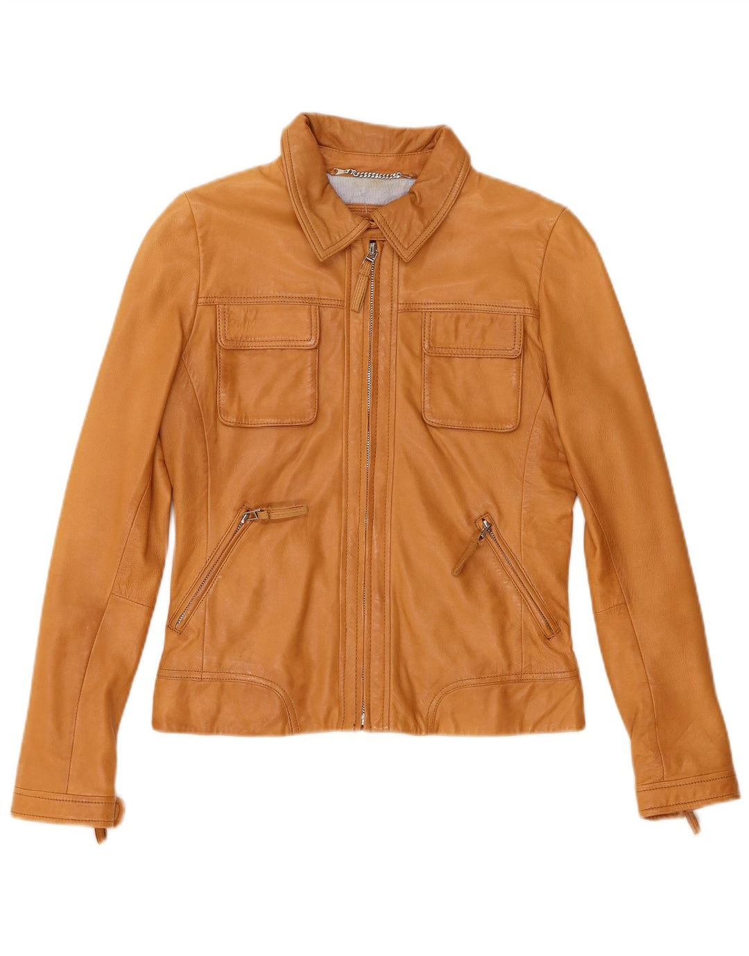 Massimo Dutti Jachetă de piele crop pentru femei UK 12 Medium Beige Piele de oaie