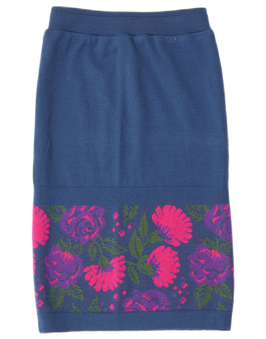 Set 3 piese pentru femei VINTAGE IT 46 mare W26 Lână virgină cu flori, albastru marin