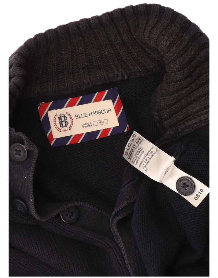 Marks & Spencer Pulover pentru bărbați, Blue Harbour, cu gât cu nasturi, mare bleumarin