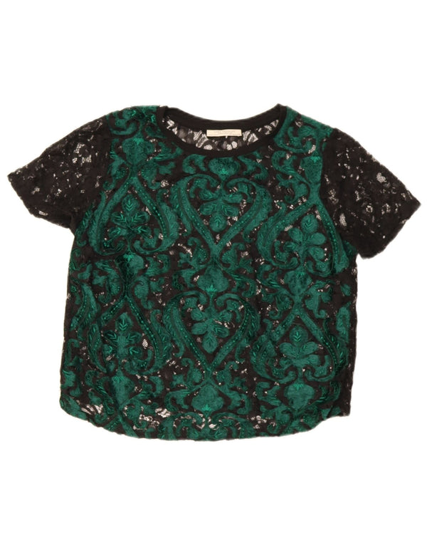 Bluză Crop Top pentru femei Zara UK 14 Medium Green Paisley
