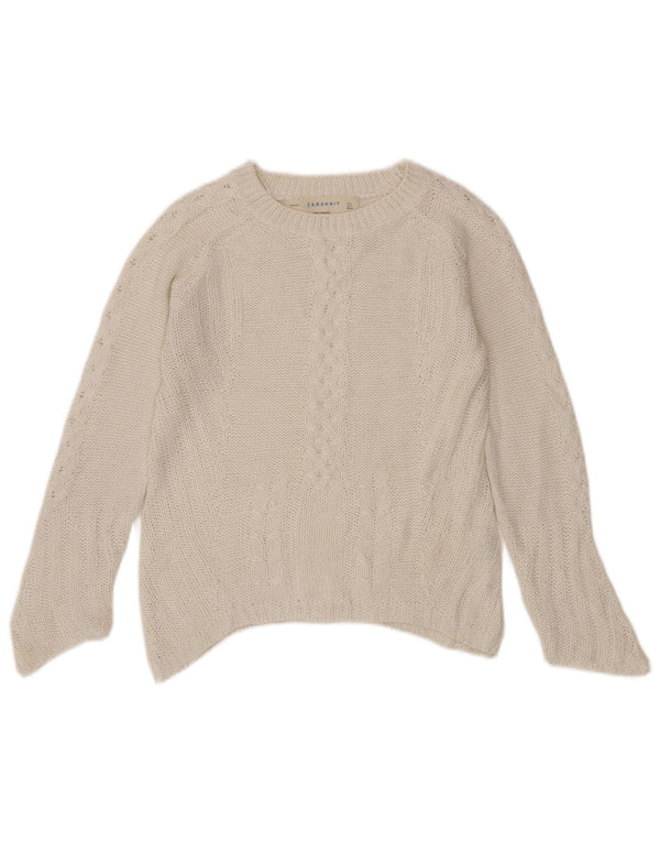 Pulover pentru damă Zara, cu gât de barcă, UK 10, mic, alb, acrilic