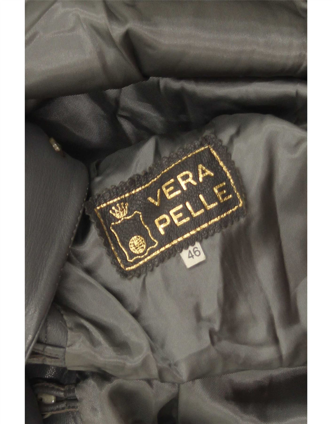 Jachetă de piele vintage pentru femei IT 46, mare, gri din piele