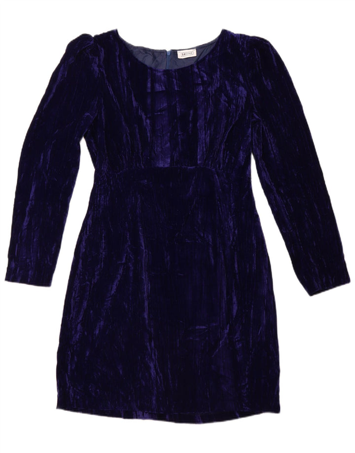 B.ONE Rochie cu mâneci lungi din velur pentru femei UK 14 Poliester albastru mare