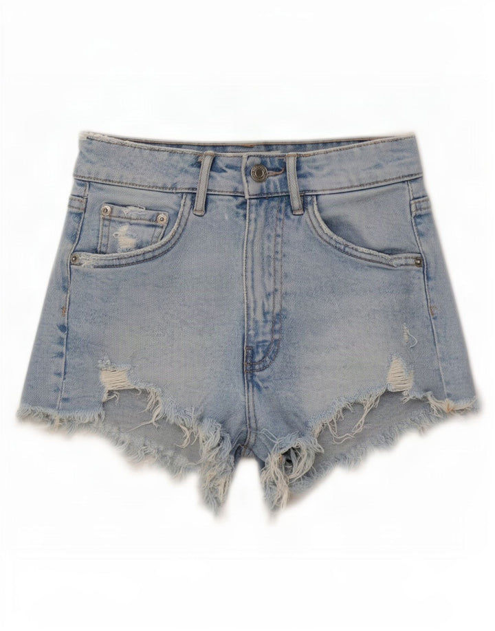 Pantaloni scurți din denim învechit pentru femei Zara EU 32 2XS W22 Albastru