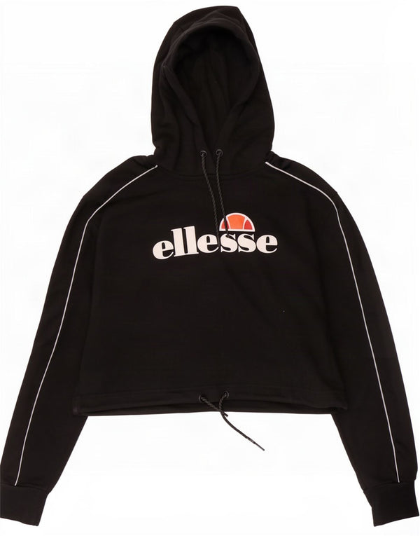 Pulover pentru femei Ellesse Crop Graphic Hoodie UK 12 Bumbac mediu negru