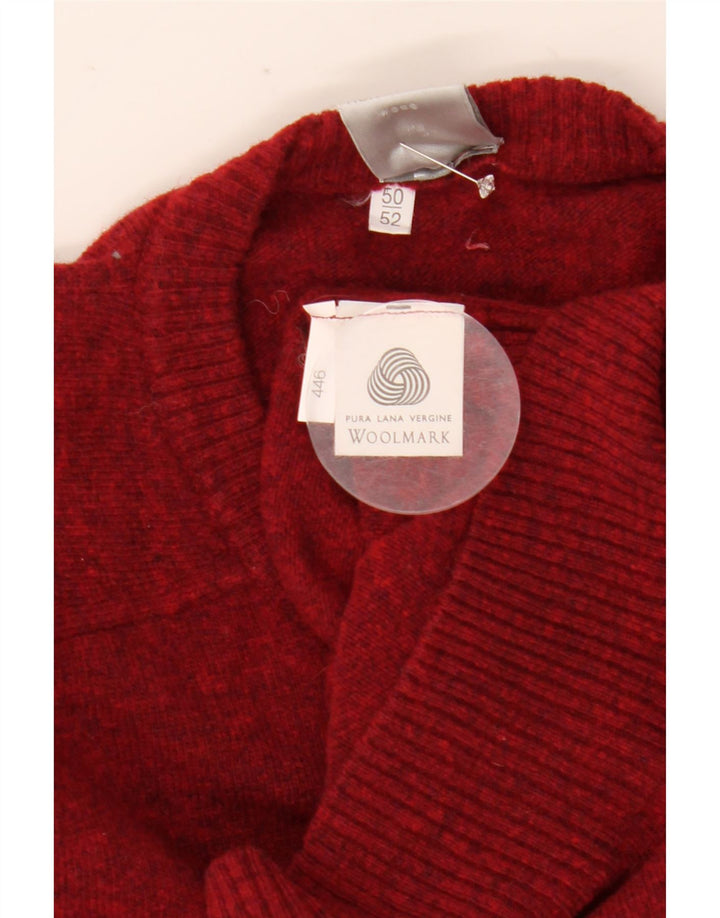 Pulover vintage pentru bărbați cu gât roșu IT 50/52 maro mediu cu pete