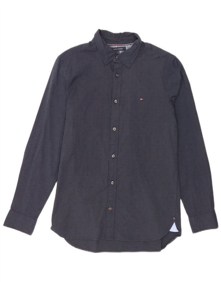 Cămașă pentru bărbați Tommy Hilfiger Slim Fit, bumbac cu pete, albastru bleumarin mediu
