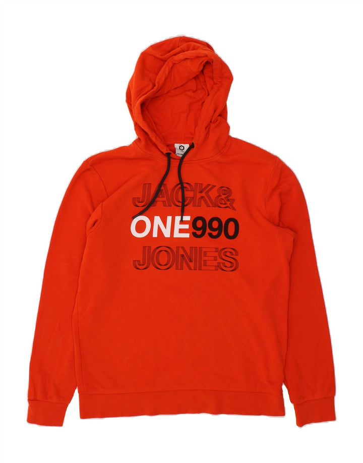 JACK & JONES Mens Graphic Hoodie Jumper Medium Red Cotton Vintage Jack & Jones and Second-Hand Jack & Jones from Messina Hembry 