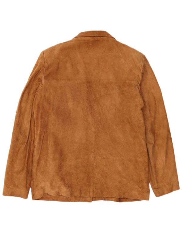Vintage Womens 3 Button Suede Blazer Jacket IT 48 XL Beige Leather