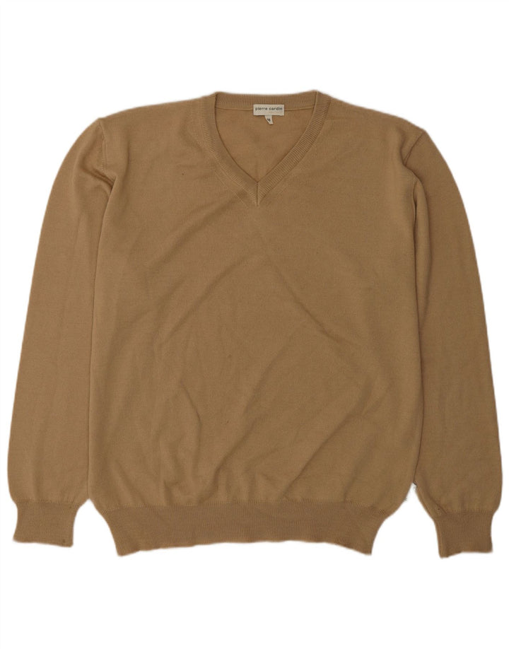 PIERRE CARDIN Mens V-Neck Jumper Sweater Medium Beige Polyacrylic