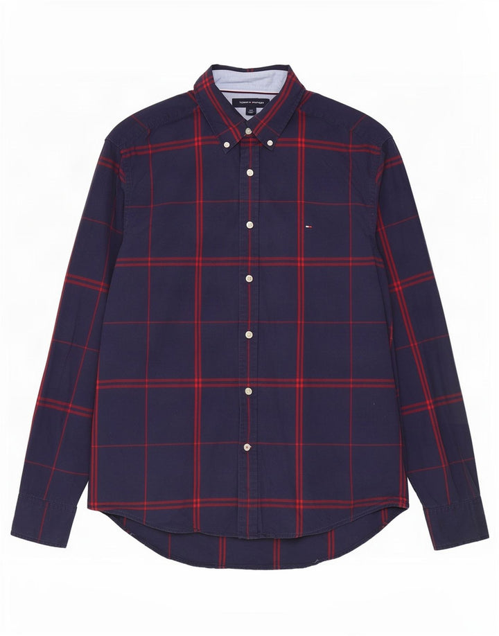 Cămașă pentru bărbați Tommy Hilfiger, mare din bumbac cu carouri bleumarin