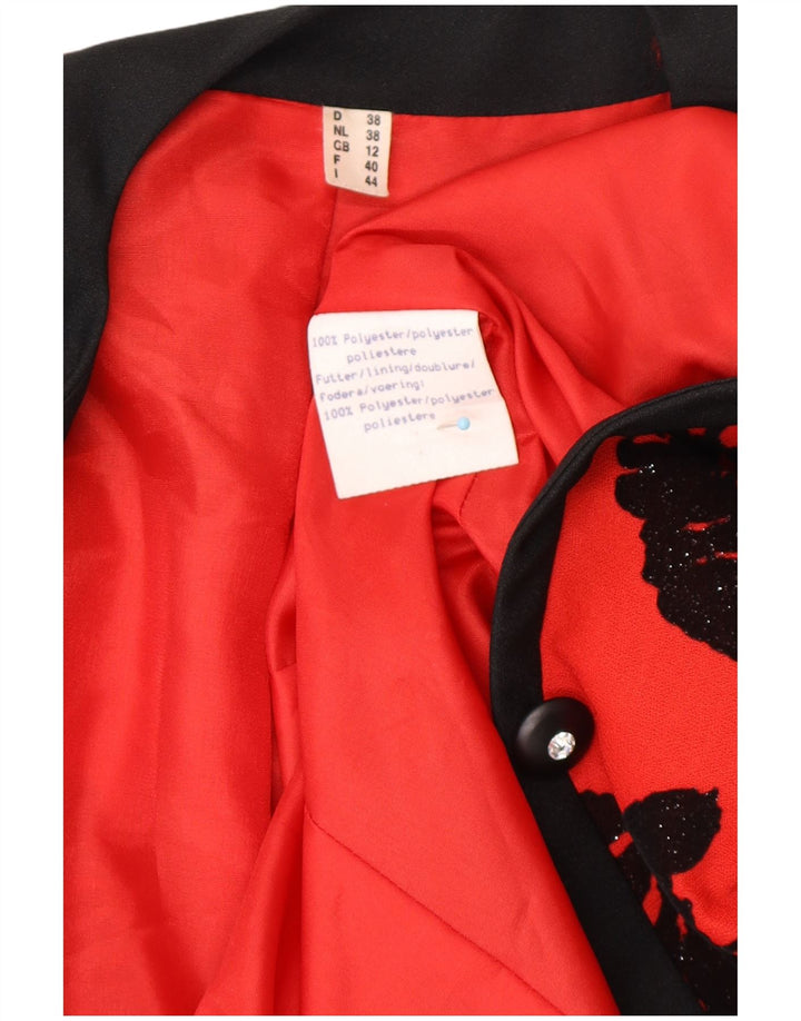 Jachetă pentru femei VINTAGE cu 1 nasture, UK 12, poliester floral, roșu mediu