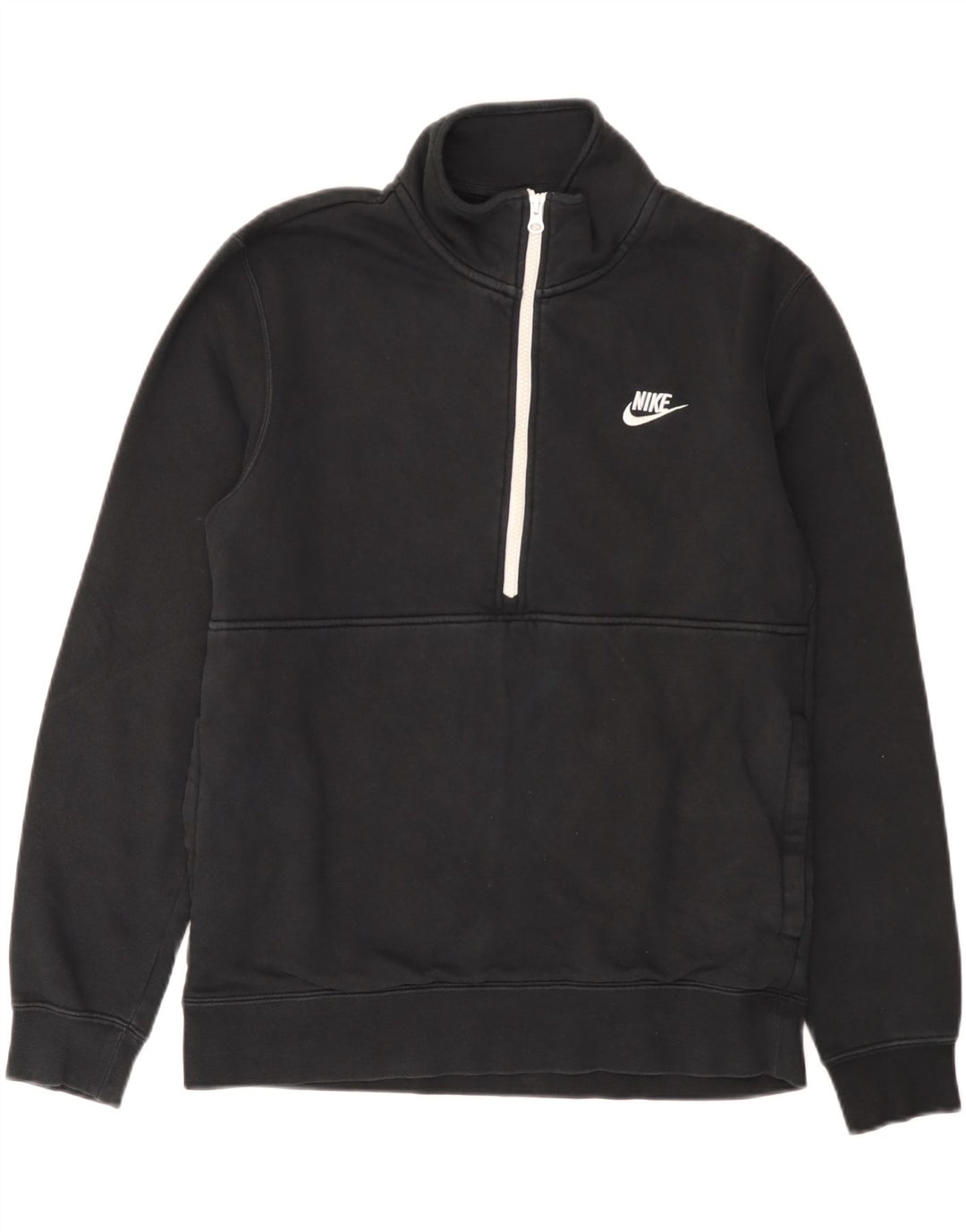 Pulover Nike pentru bărbați, cu fermoar, cu gât, bumbac mediu negru