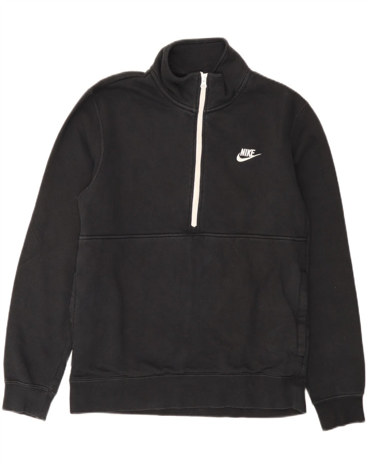 Pulover Nike pentru bărbați, cu fermoar, cu gât, bumbac mediu negru