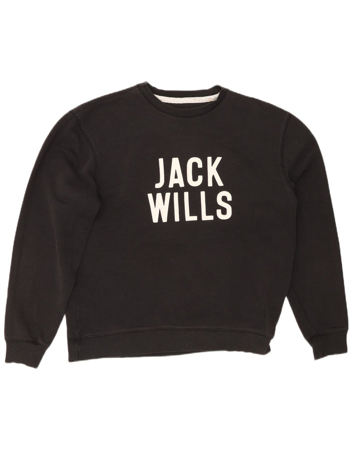 JACK WILLS Pulover grafic pentru bărbați, bumbac mediu negru