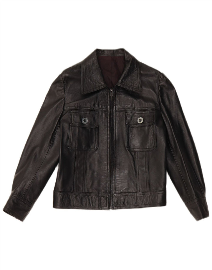 Jachetă de piele vintage pentru femei UK 10 Mic din piele neagră