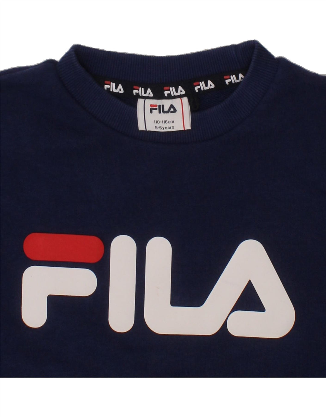 FILA Boys Graphic Sweatshirt Jumper 5-6 Years Navy Blue Vintage Fila and Second-Hand Fila from Messina Hembry 