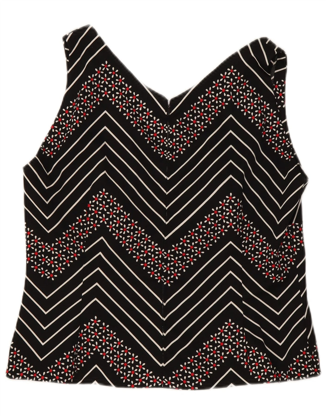 Bluză Vintage Crop fără mâneci pentru femei UK 12 Medium Black Chevron